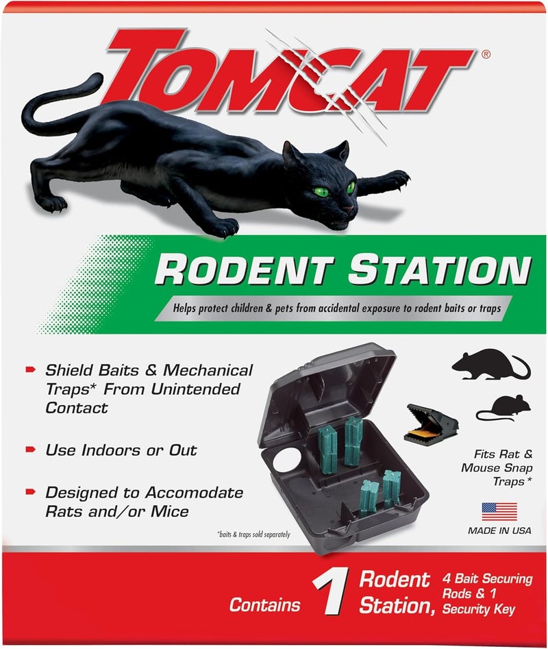 TOMCAT Rodent Station, Includes 1 Rodent Station with 4 Bait Securing Rods and 1 Security Key - Fits Rat or Mouse Sized Traps (Baits & Traps Sold Separately) - Use Indoors or Outdoors - Image 1